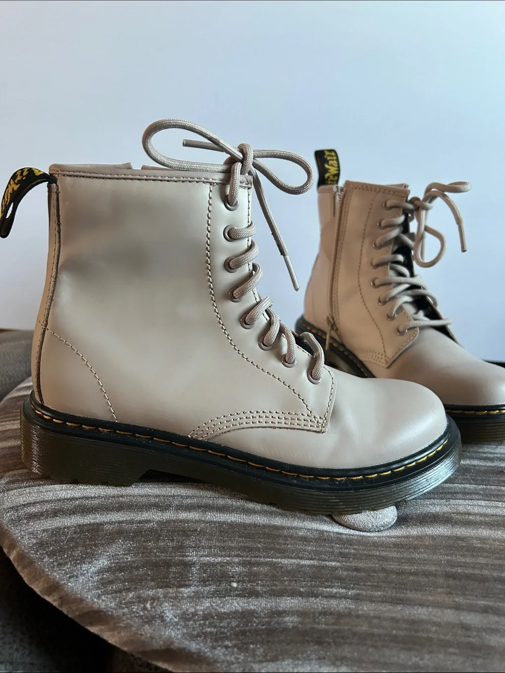 Dr. Martens Kids Lace-Up Combat Boots in Light Tan